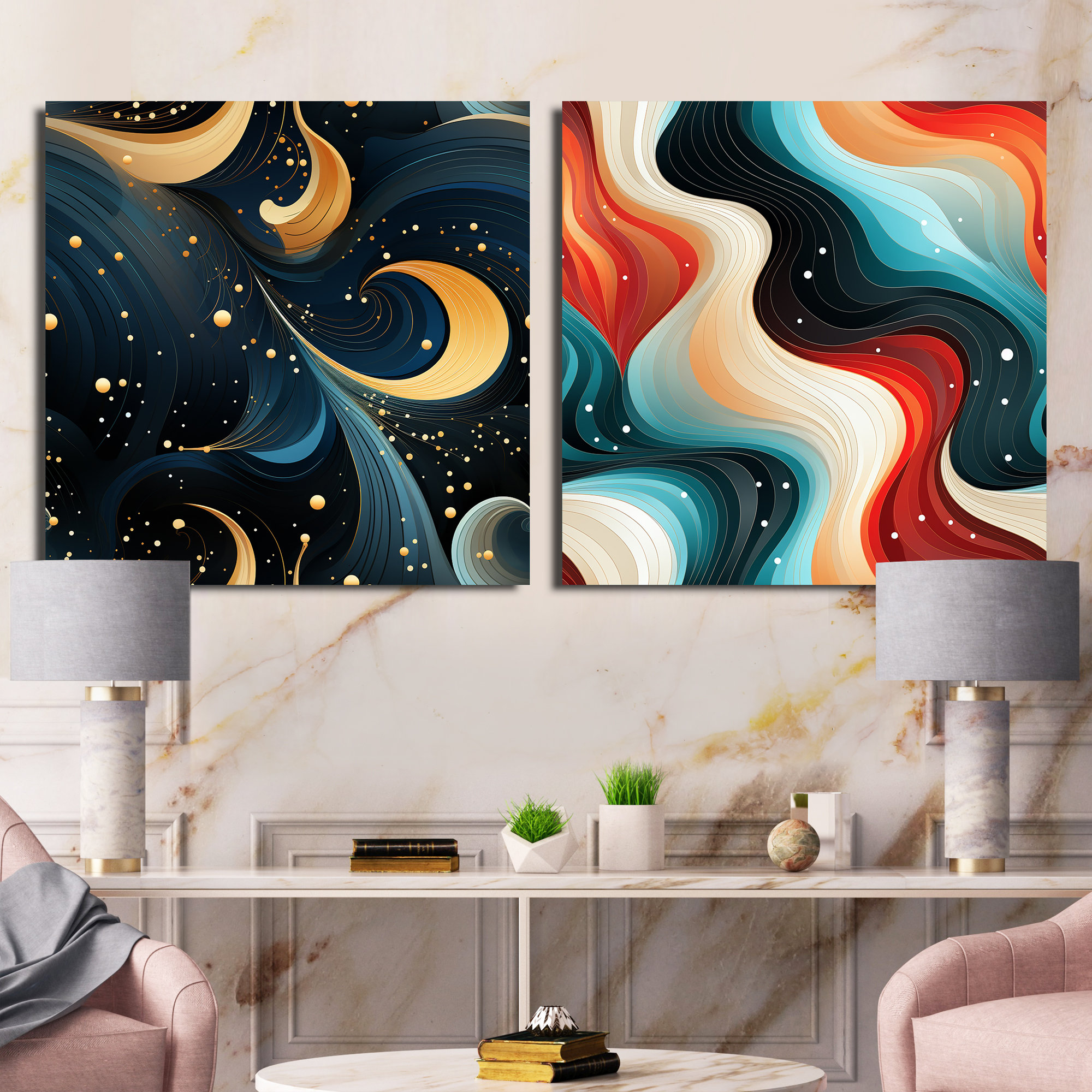 Design Art Cosmic Striped Radiance - Abstract Shapes Square Collage Set ...