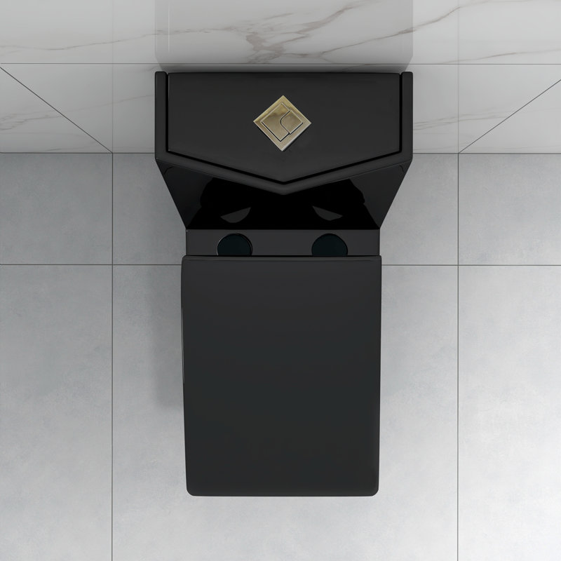 Square One Piece Toilet Dual Flush 1.6 GPF Elongated Rectangular Modern Design Chair Height , Black
