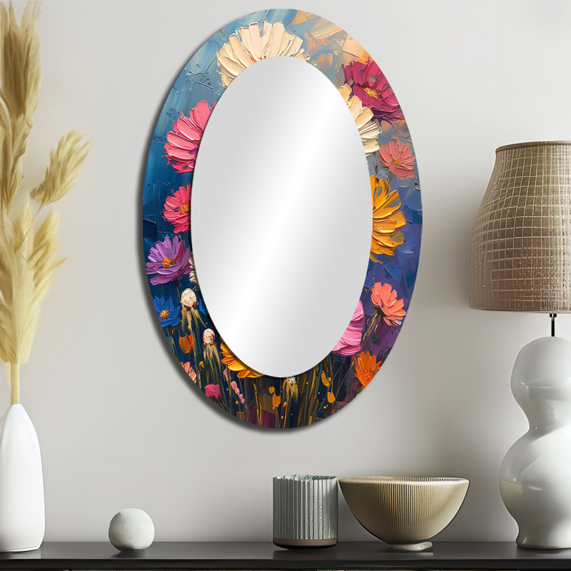 Miroir mural blanc moderne mauve à motif de fleurs de pissenlit II, 36 po x 24 po
