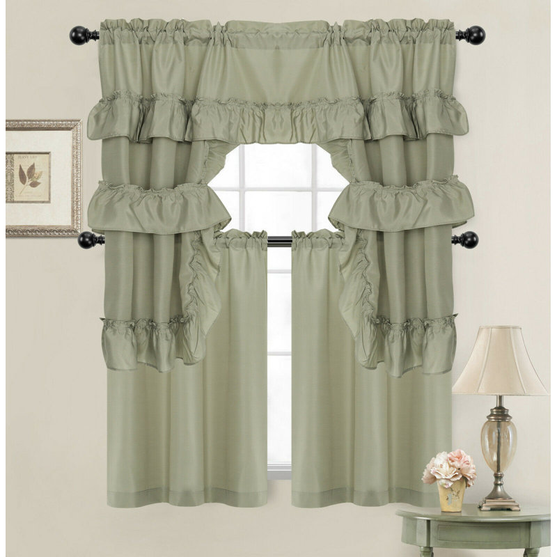 Sonja Ruffled Kitchen Curtain, Sage Green