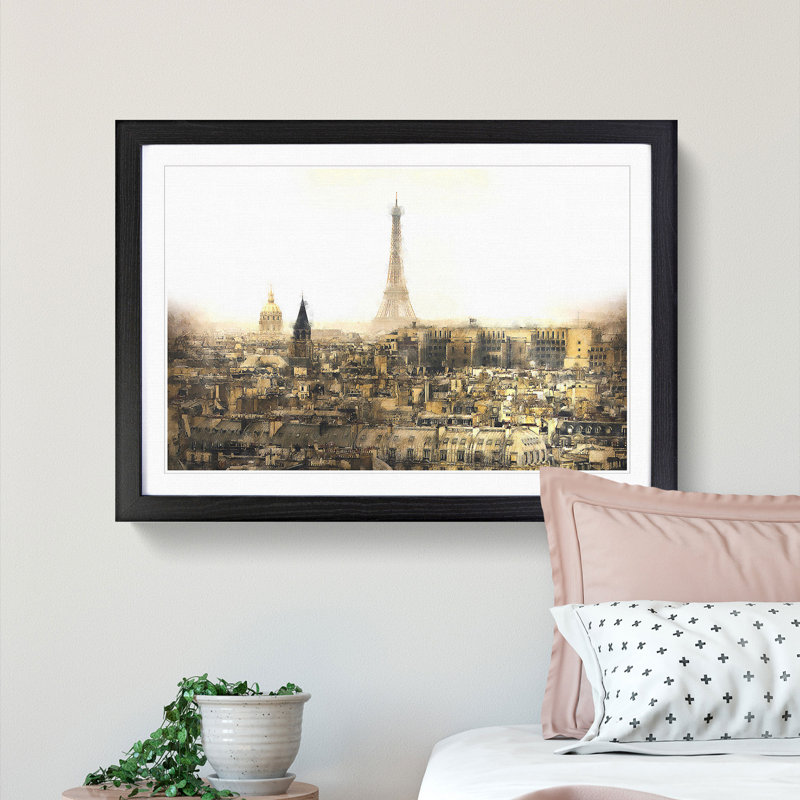 Misty Eiffel Tower in Paris France - Picture Frame Graphic Art Print, Black Framed, 45cm H x 63cm W x 2cm D