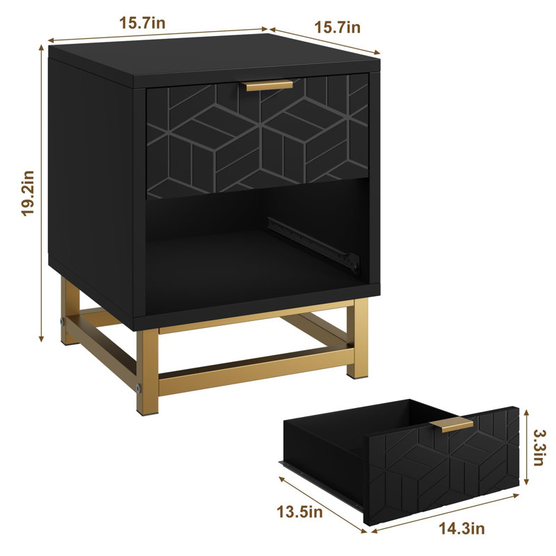 Commode 2 tiroirs, Noir, noir, noir, noir