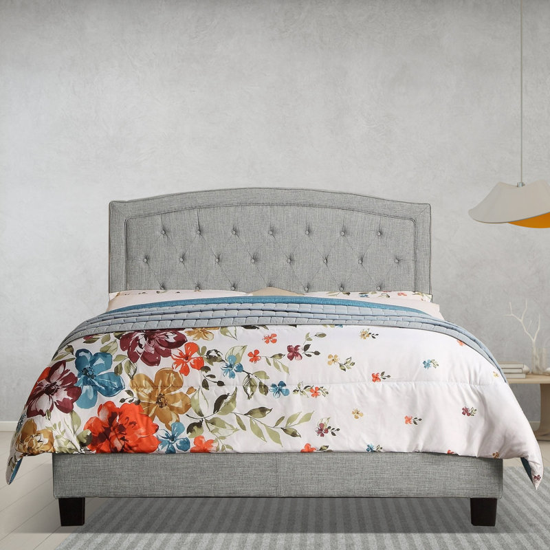 Lit tapissier rembourré avec tête de lit à hauteur ajustable, Grey, Queen