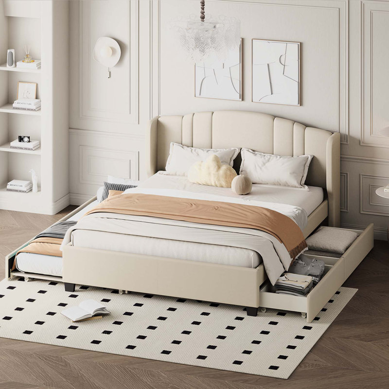 Qiwen Upholstered Platform Storage Bed, Beige