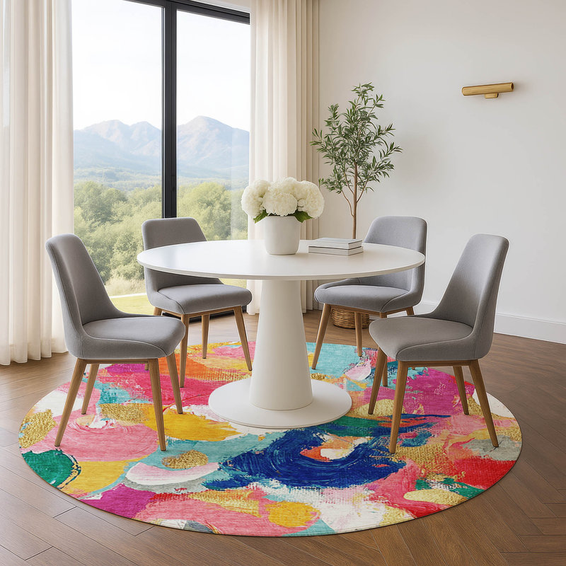 Premium Machine Washable Mouton Abstract Rug, Round 8'