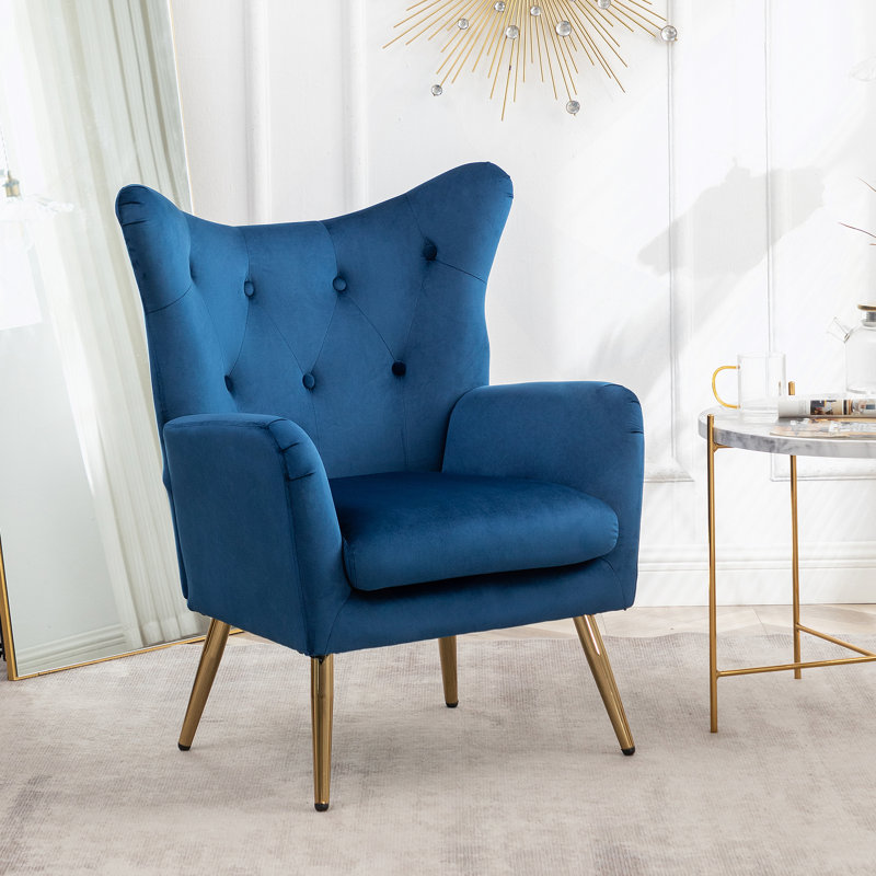 Fauteuil d'appoint à dossier capitonné en velours Sovarol, Bleu