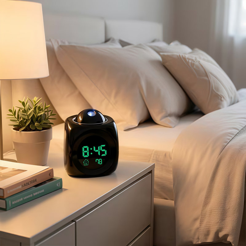 Réveil à projection numérique pour chambre, horloge DEL cubique avec annonce vocale de l'heure, affichage de la température, fonction snooze, format 12/24 h, alimentation externe possible