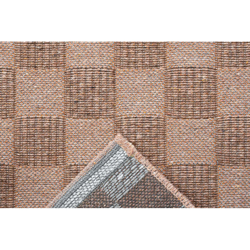 Orene Chequered Wool Flatweave Area Rug, Rectangle 140cm x 200cm
