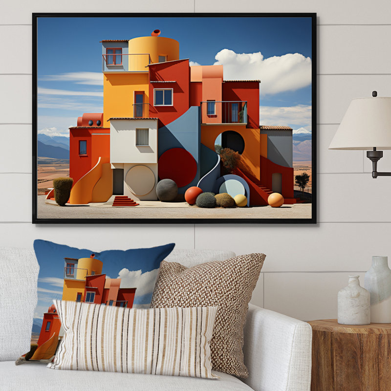 " Landscape Colourful Geometry Building I ", H 30 po x l 40 po x P 1,5 po, Cadre flottant noir