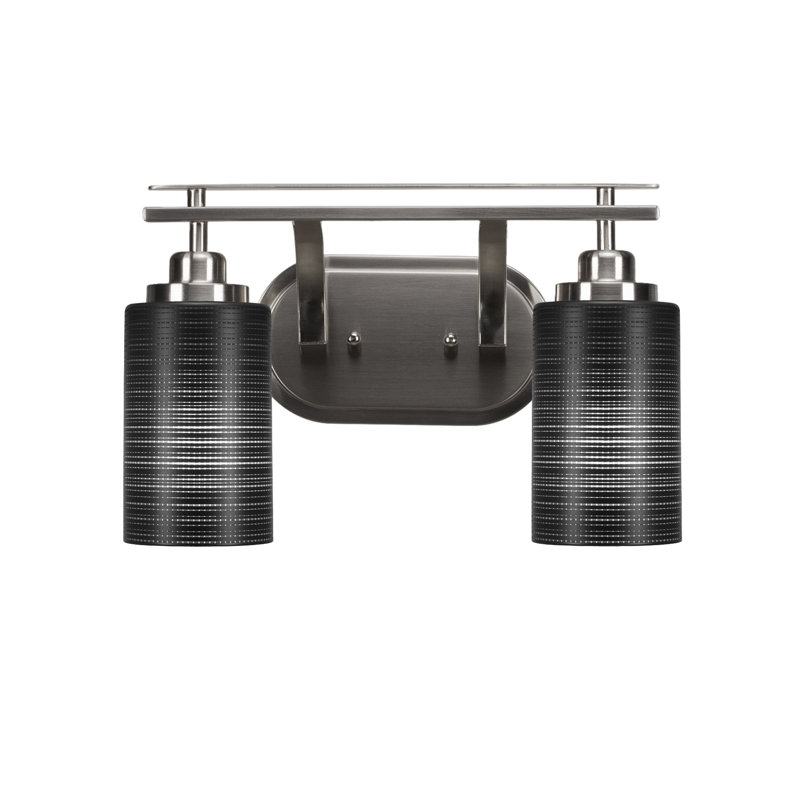 Barre d'éclairage de salle de bain 2 lumières Roderik avec verre matriciel de 4 po, Nickel brossé, Gris