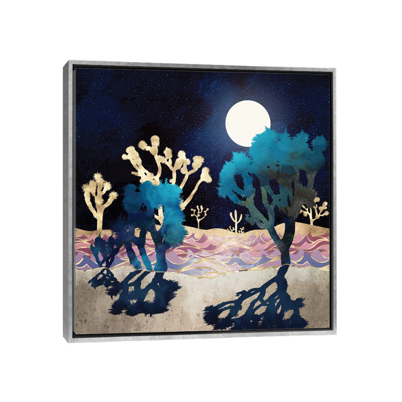 Desert Lake Moonlight - impression d'art graphique, 37" H x 37" W x 1.5" D, Silver Framed Canvas, Aucun mat