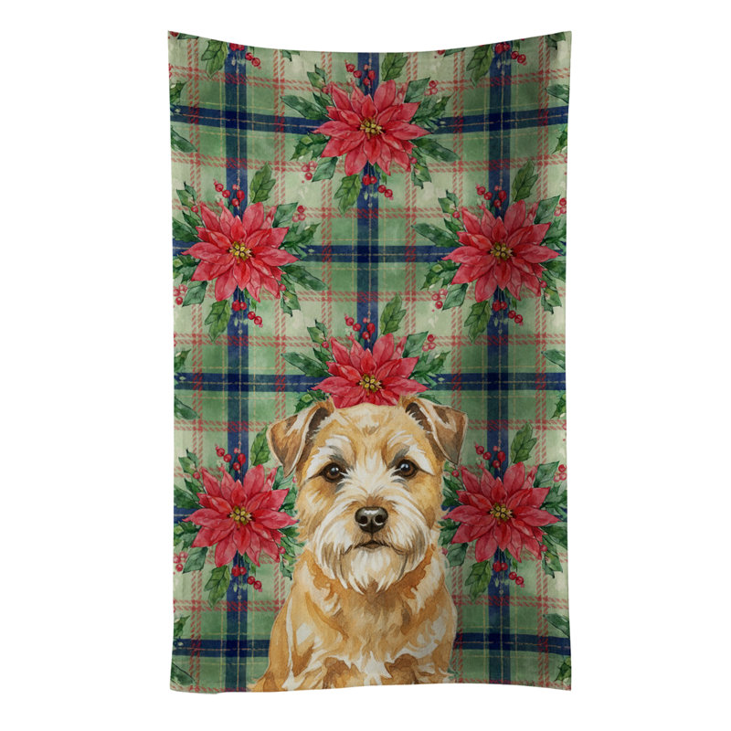 Wheaten Border Terrier Christmas PoinsettIas Kitchen Towel, Wheaten Border Terrier