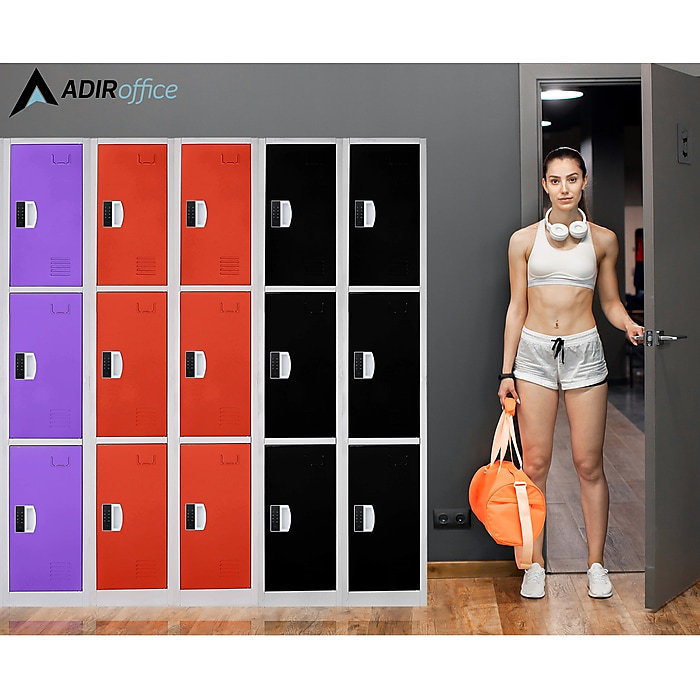 Red and White Triple Tier Steel Storage Locker with Digital Lock