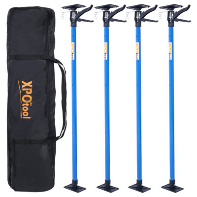 Adjustable Steel Support Pole System with Non-Slip Pads, Black and Blue (4-Pack)