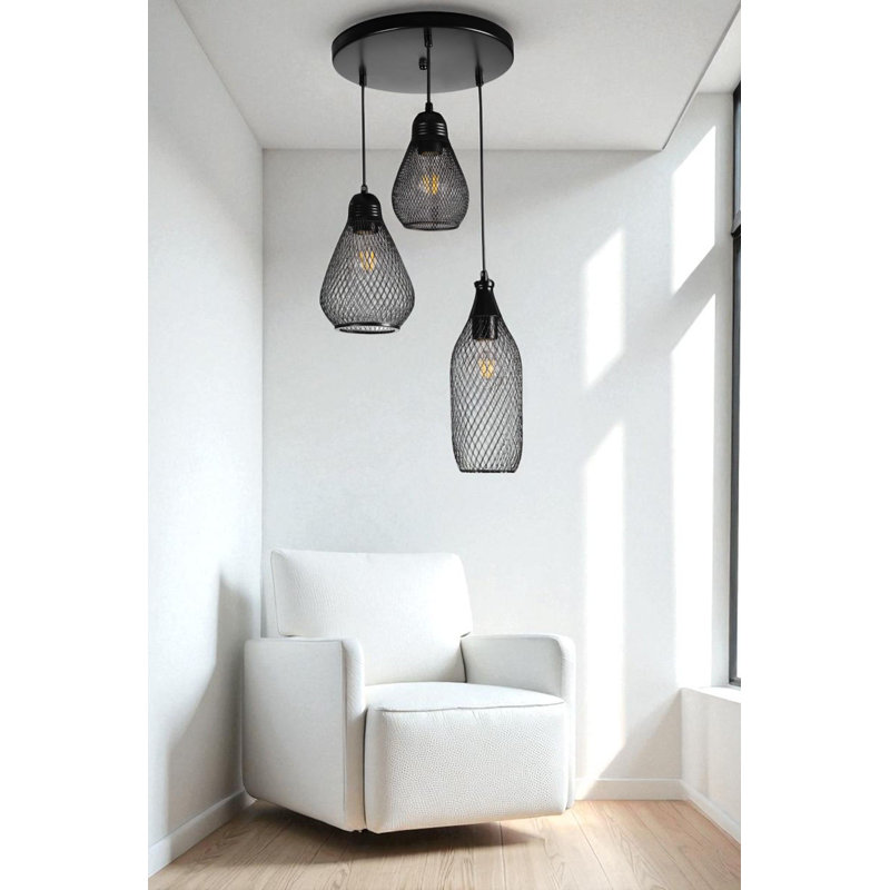 Élégant lustre en métal noir, hauteur réglable, 11 po x 17 po, 15 po x 23 po, 12 po x 30 po | 3 x douilles E27 (40 W maximum) | Design moderne pour la salle à manger, le salon et le vestibule | Éclairage élégant et fonctionnel
