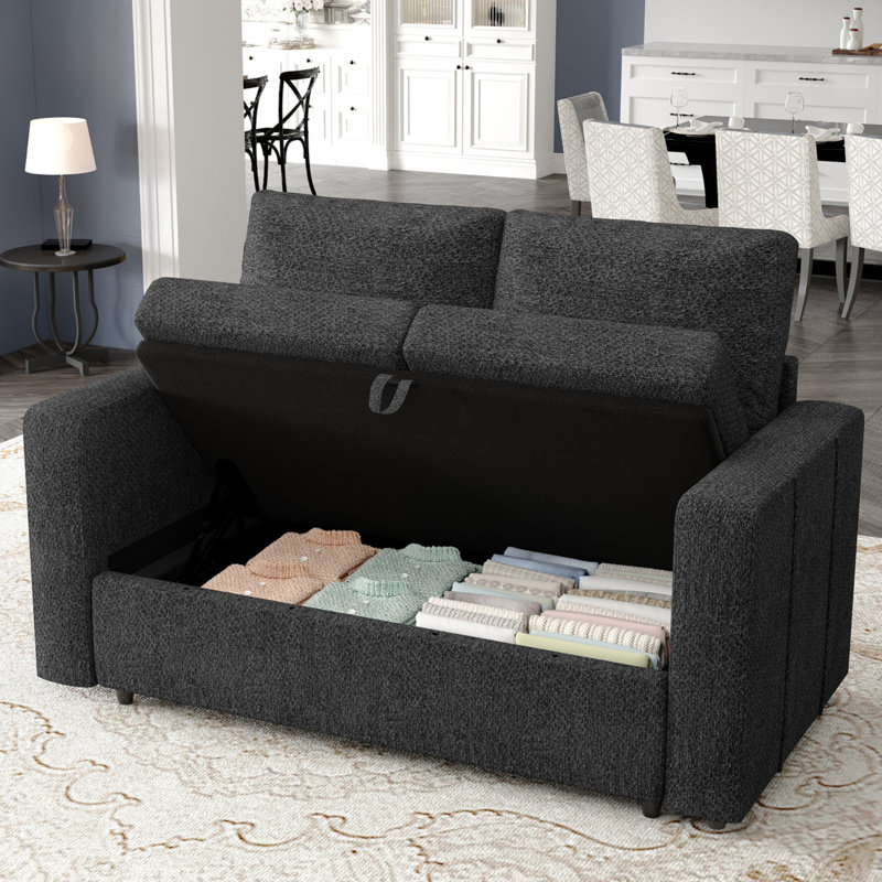 Canapé avec rangement Rafael, Chenille grise foncée