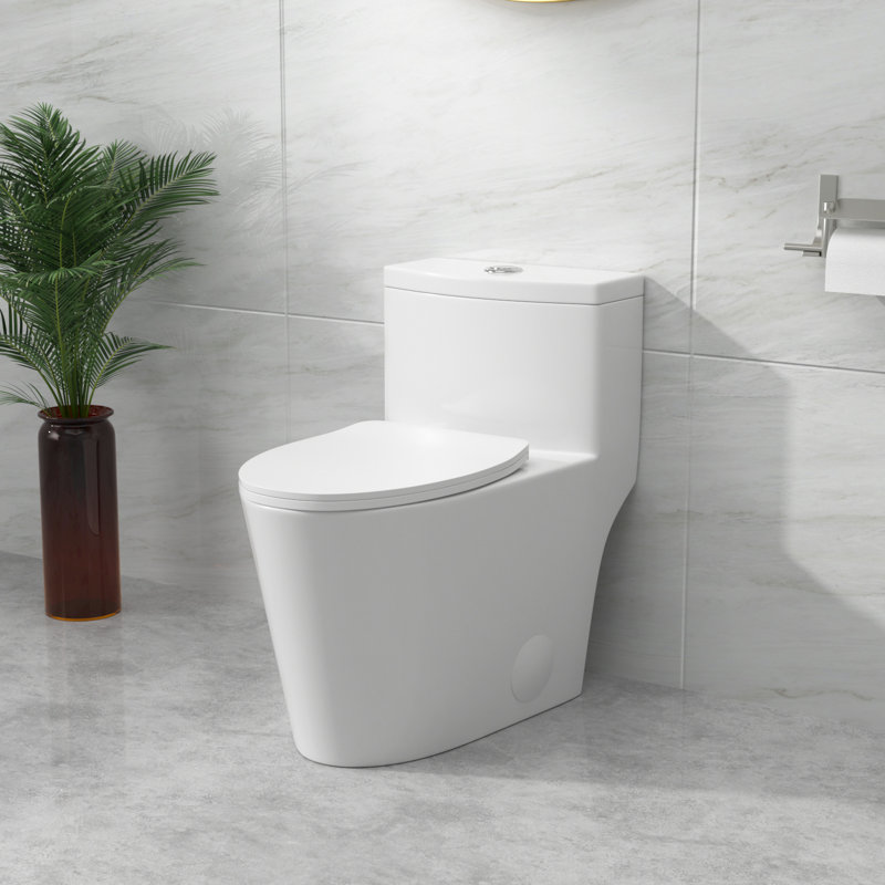 Toilette moderne en céramique une pièce à double chasse 1,1 / 1,6 GPF avec siphonique allongé blanc brillant