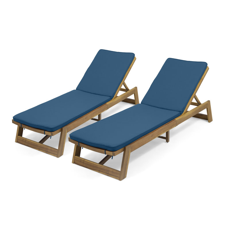 Chaise longue inclinable avec coussin Vinita, Bleu, Naturel, 2