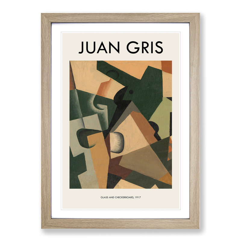Glass and Checkerboard by Juan Gris - 1 Piece Single Picture Frame Wall Art, 48cm H x 36cm W x 2cm D, Oak Framed