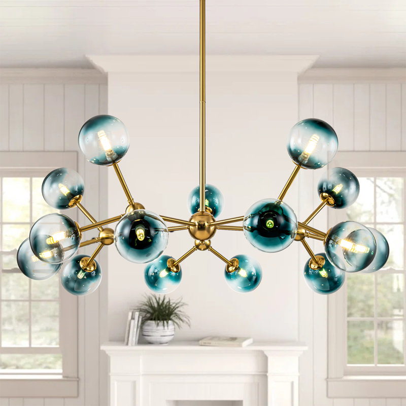 Lustre linéaire spoutnik 15 lumières à intensité variable Burness, Doré