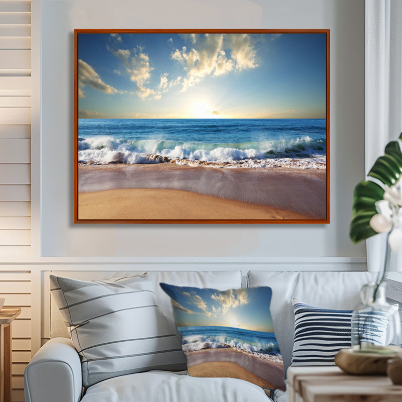 Sunrise Sea Sunset beach, art mural sur toile côtière, reproduction d'art sur la plage, H 34 po x l 44 po