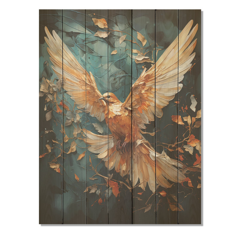 Lovely White Dove III - Colombe sur bois, H 40 po x l 30 po