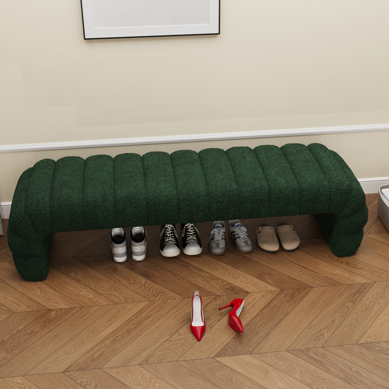 Modern  Chenille Upholstered Bed Bench,channel Tufted Ottoman, Green