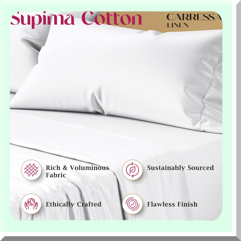 SupimaLux 1200 Thread Count Pillow Case Set - Luxury White Stripe Soft Breathable Covers for Size Pillows