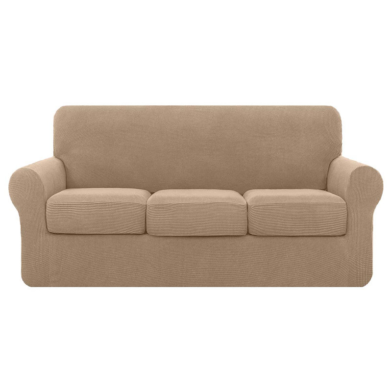 Box Cushion Sofa Slipcover, Khaki Polyester Blend