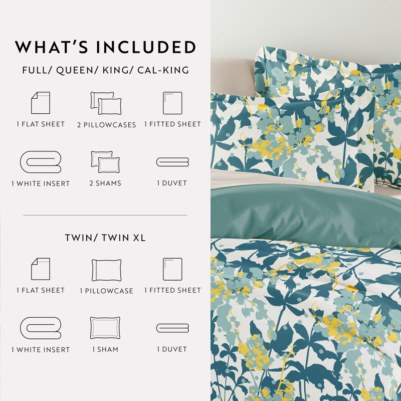King Teal Floral Microfiber Bedding Bundle with Comforter and Sheets