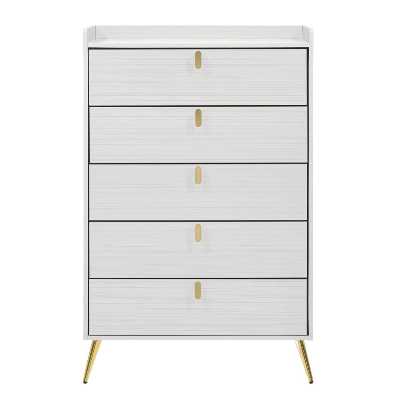 White 5-Drawer Chest with Pull Handles