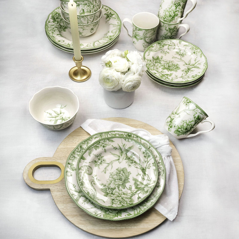 Service de table 16 pièces, service pour 4 Adelaide, Vert, Floral