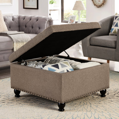 Rangement carré avec capacité puissante et fonctionnalité de pieds en bois noir avec surface en lin