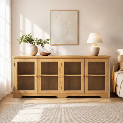 68" Modern Arched Glass Sideboard with 6 Doors, Buffet Cabinet with Storage and Adjustable Shelves, Large Credenza for Living Room,Kitchen,Entryway