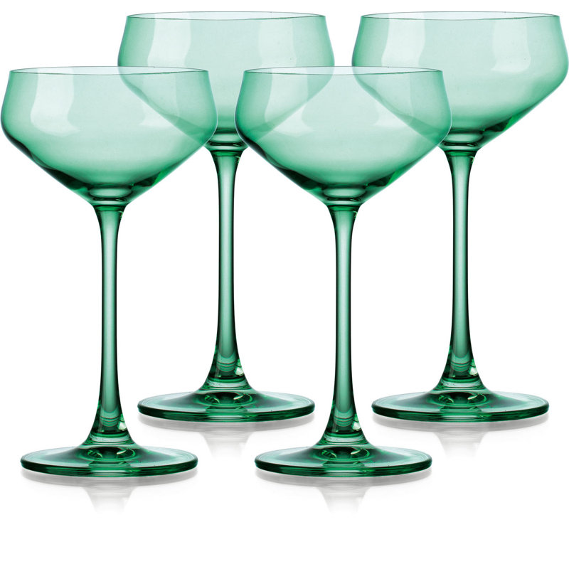Set Of Four Translucent Coupe Glasses, Green
