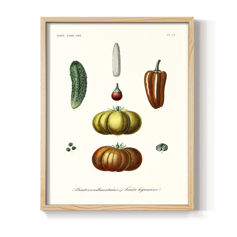 Reproduction encadrée de fruits et légumes III - bois massif, Naturel, H 15 po x l 12 po