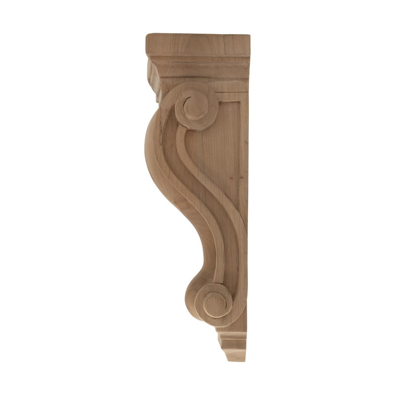 13 in x 5-3/8 in x 4-1/2 in Unfinished Large Solid Classic Traditional Plain Wood Corbel, Cherry