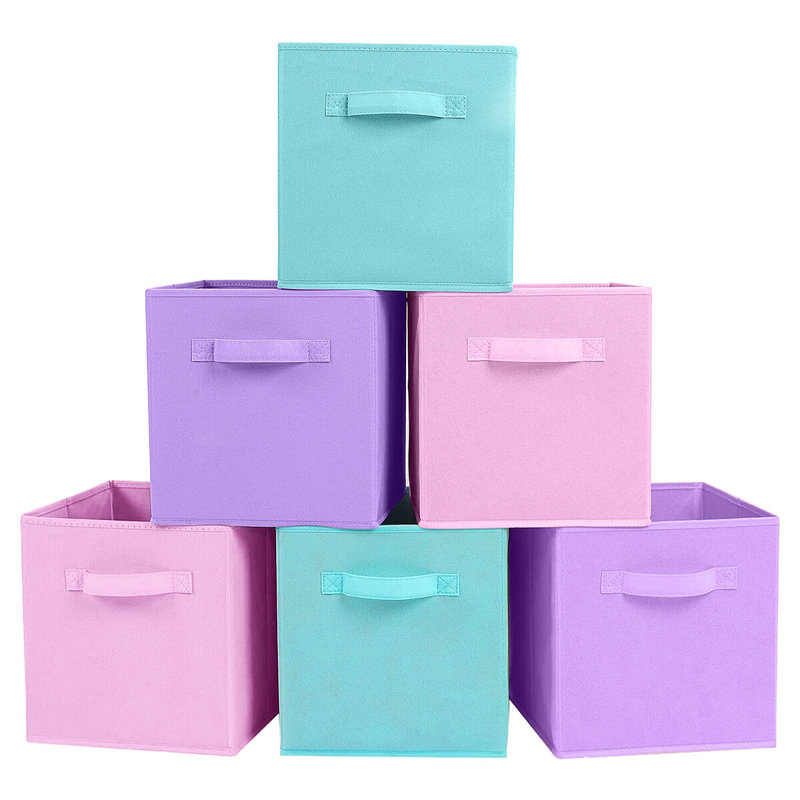 Paniers de rangement pliables, Rose, bleu et mauve