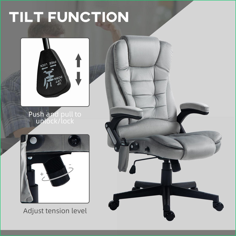 Massage Office Chair with 6-Point Vibration &amp; Lumbar Heat, High-Back Slate Gray | Polyester, Light Gray Polyester