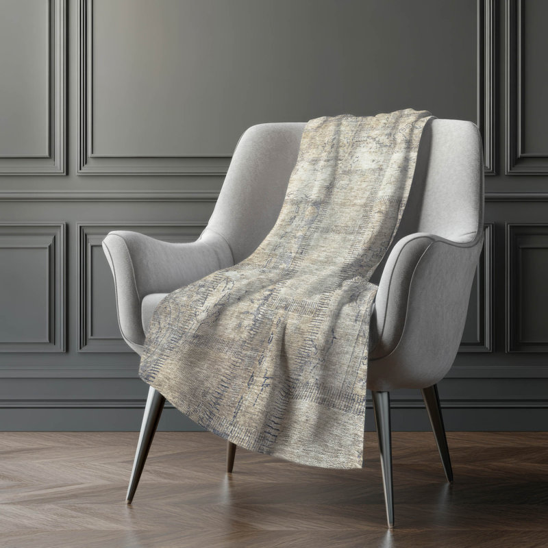 Addison Machine Washable Sherpa Throw Blanket, Beige, ASB685 Patchwork