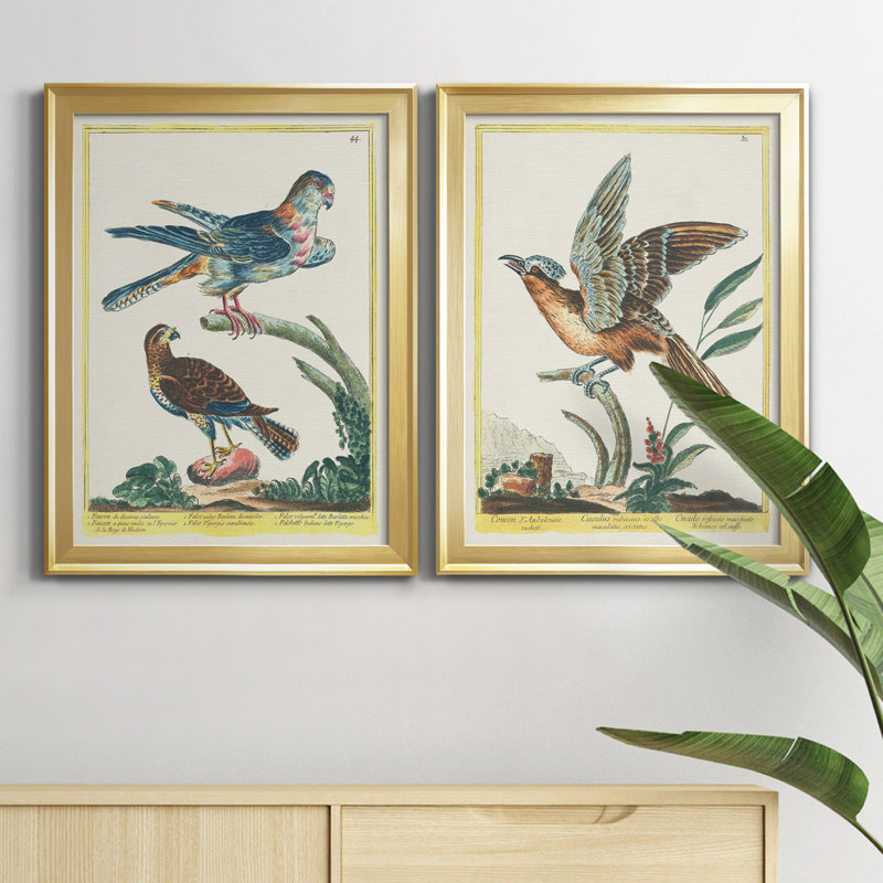 «Pastel Birds III», ensemble de 2 peintures sur toile encadrées, Or, H 24,5 po x l 18,5 po x P 1 po