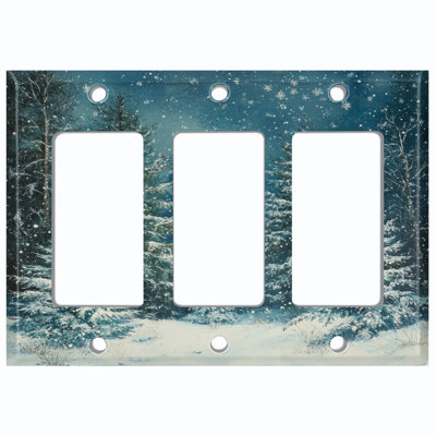 Metal Light Switch Plate Cover; US Standard Size 3 Gang GFI Rocker - Winter Forest