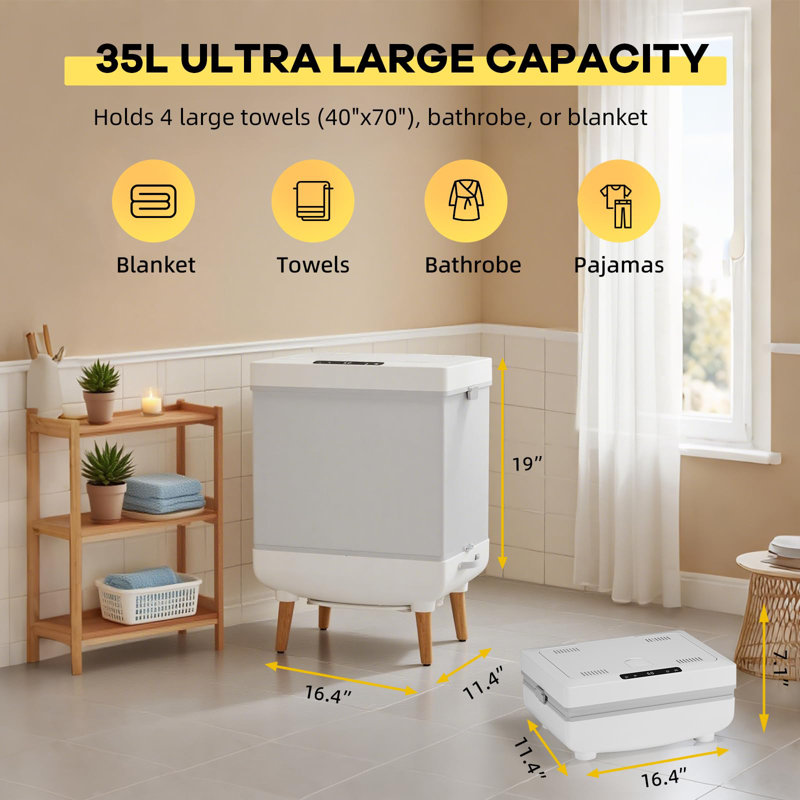 Towel Warmer Bucket, 35 L Towel Dryer Heater Blanket Warmer with Heating & Drying Modes, Led Display, Timer & Auto Shut Off, Compact for Bathrooms, Spas, Apartments