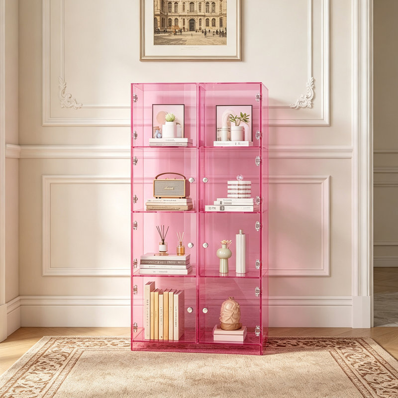 Bibliothèque moderne en acrylique, H 53,94 po x l 23,62 po x P 11,81 po, Rose