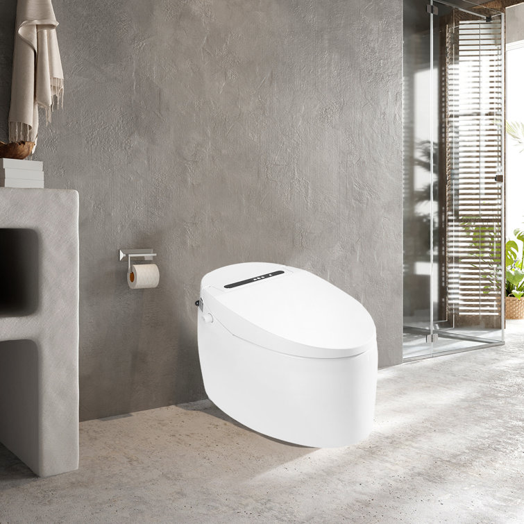 Intelligent Toilet Bidet in White with Auto Open/Close/Flush, Heated Seat/Remote,Foot Sensor Flush