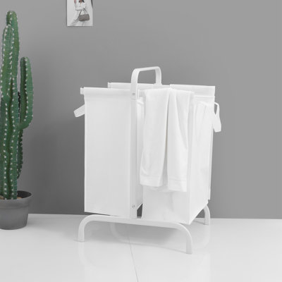 2-compartment Laundry Sorter Hamper With Metal Frame And Lift-out Bags, White