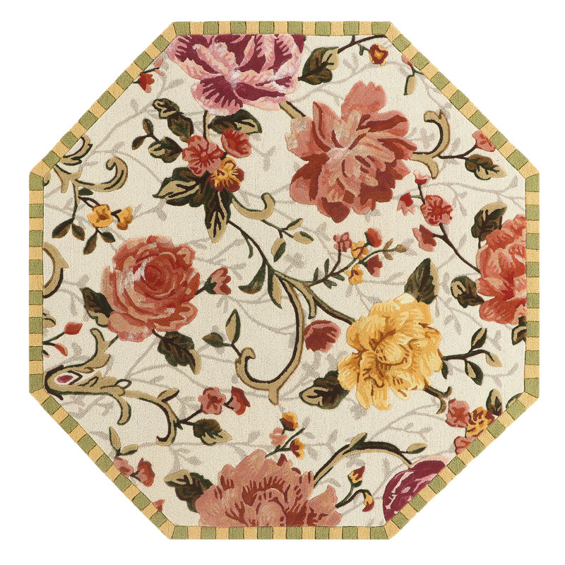 Golden Peonies Rug, Octagon 6' x 6'
