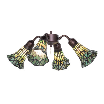 Ventilateur à 4 lumières de 19 po de large en vitrail pour étang