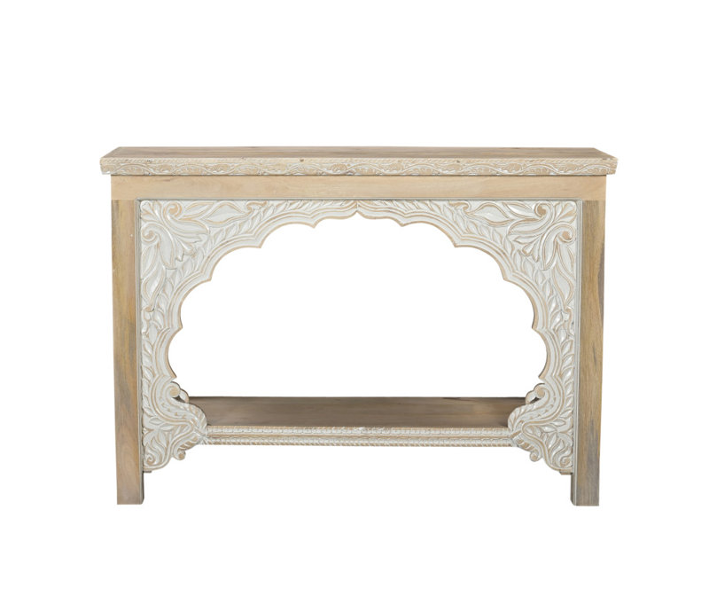 56" Natural Solid Wood Distressed Console Table With Shelf