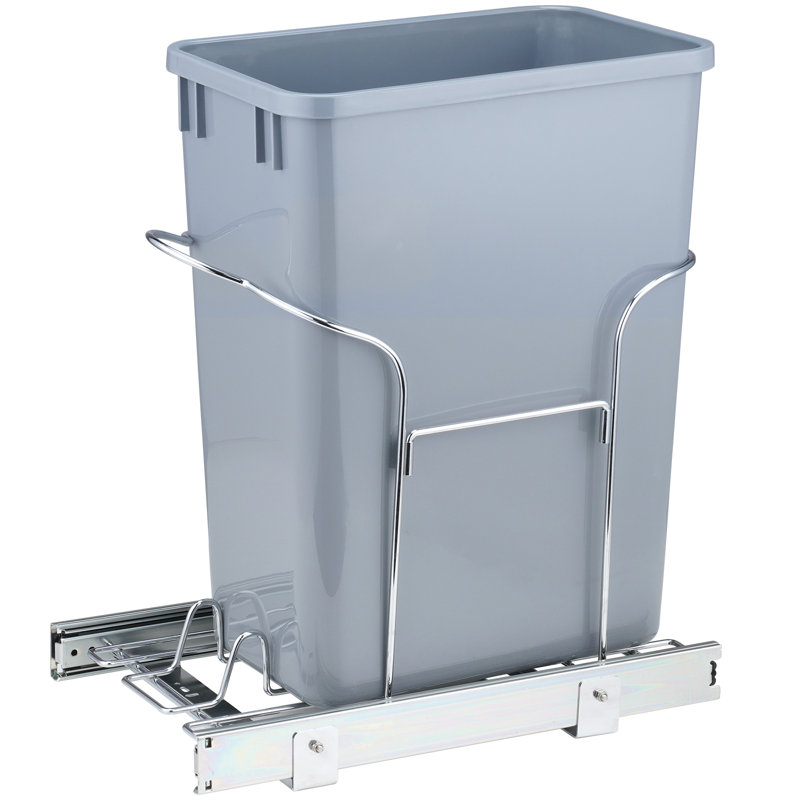 Gray Iron Pull-Out Kitchen Trash Can with Slide